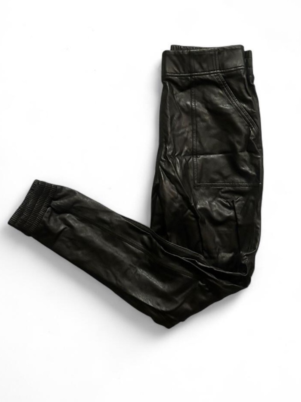 Spanx Women’s Black Faux Leather Jogger Pants Size Petite S